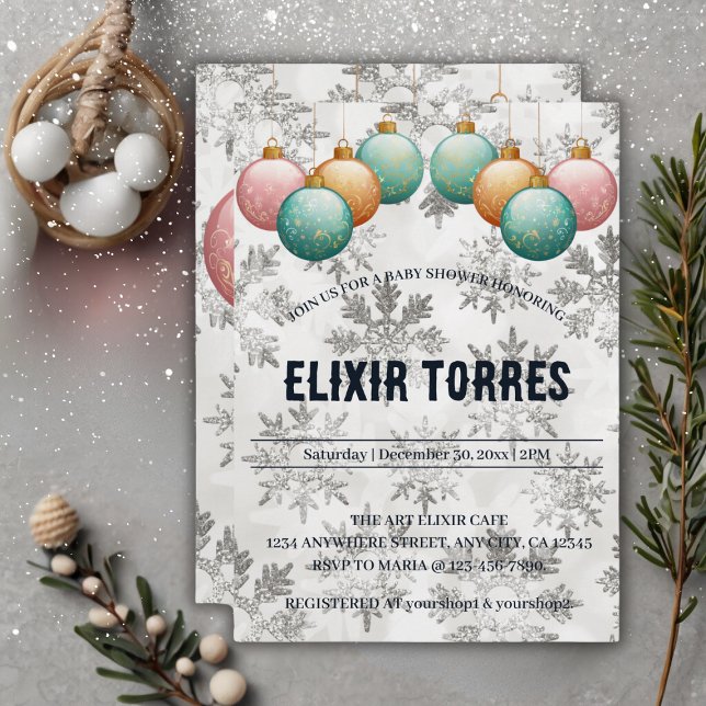Winter Snowflakes Balls Ornaments Baby Shower Invitation (Creator Uploaded)