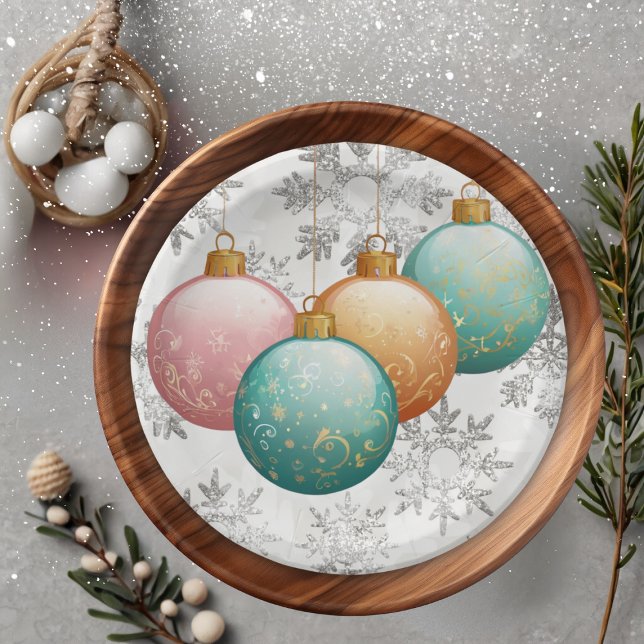 Winter Snowflakes Balls Ornaments Baby Shower Paper Plate (Creator Uploaded)