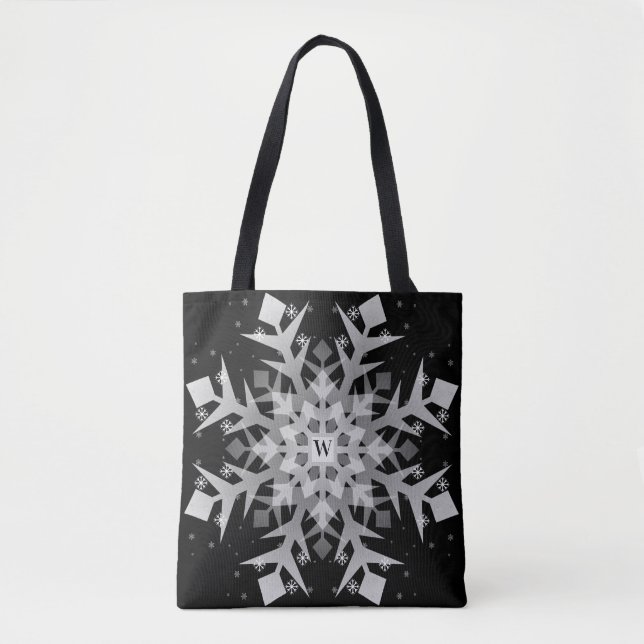 Winter Snowflakes Black All-Over-Print Tote Bag (Front)