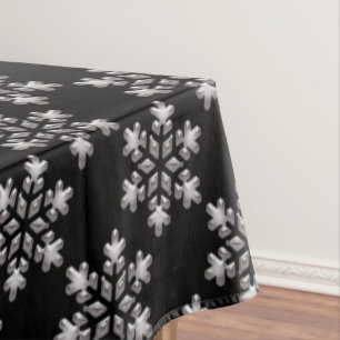 Winter Snowflakes Black And White Christmas Snow Tablecloth