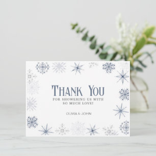 Winter Snowflakes, Blue and Grey Thank You Card
