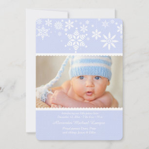 Winter Snowflakes Blue Birth Announcement