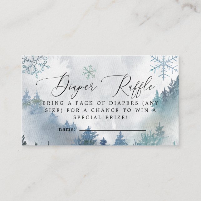 Winter Snowflakes Blue Diaper Raffle Ticket Enclos Enclosure Card (Front)