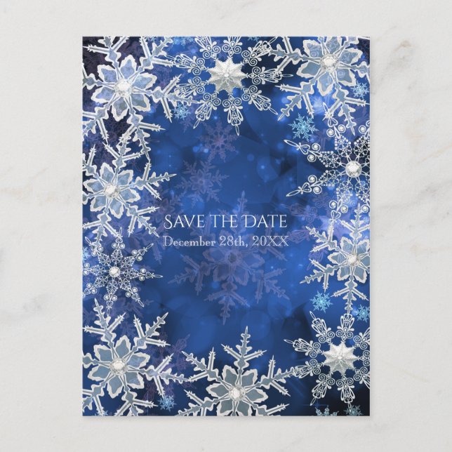 Winter Snowflakes Blue Holiday Party Save the Date Announcement Postcard (Front)