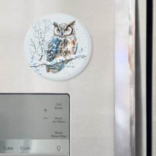 Winter Snowflakes Blue Owl Christmas Snow Magnet