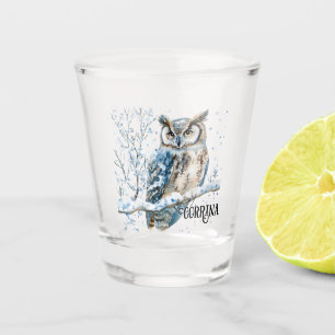 Winter Snowflakes Blue Owl Christmas Snow Shot Glass