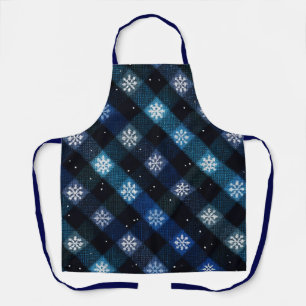 Winter Snowflakes Blue Plaid Holiday Apron