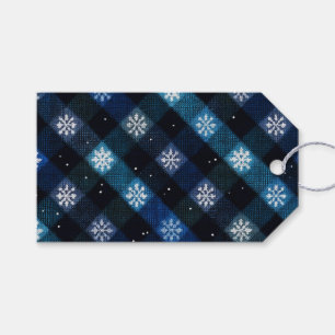 Winter Snowflakes Blue Plaid Holiday Gift Tags