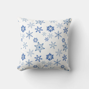 Winter snowflakes blue watercolor cushion