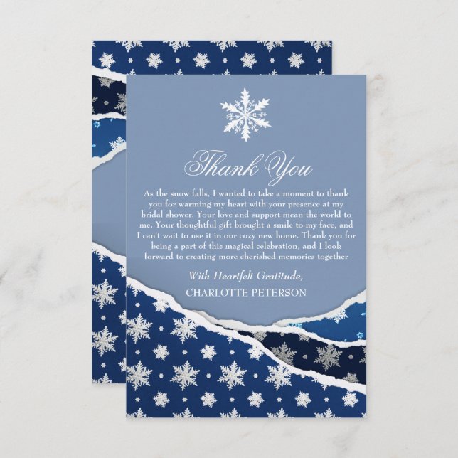 Winter Snowflakes Bridal Shower  Thank You Card (Front/Back)