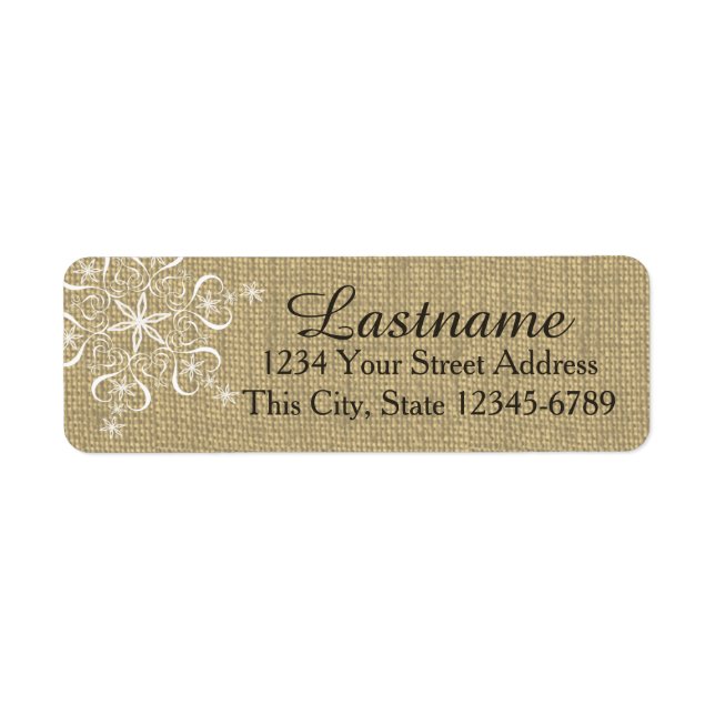 Winter Snowflakes Burlap Return Address Label (Front)