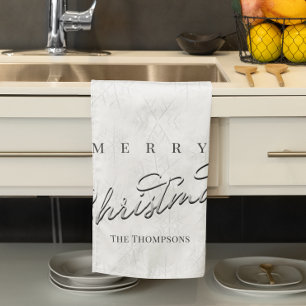 Winter Snowflakes Calligraphy Script Custom Tea Towel