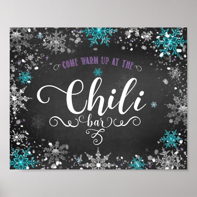 Winter Snowflakes Chilli Bar Party Table Sign (Front)