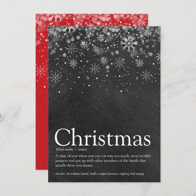 Winter Snowflakes Christmas Funny Definition Holiday Card (Front/Back)