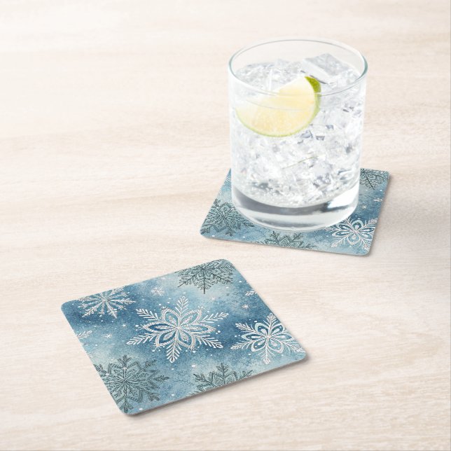 Winter Snowflakes Christmas Party Square Paper Coaster (Insitu)