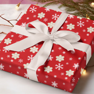 Winter Snowflakes Cookies Red Christmas Holidays Wrapping Paper