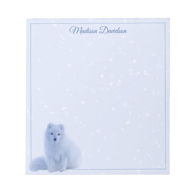 Winter Snowflakes Cute Fox Personalised Blue Notepad (Front)
