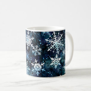 Winter Snowflakes Deep Blue Magical Night Coffee Mug