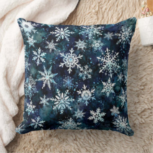 Winter Snowflakes Deep Blue Magical Night Cushion