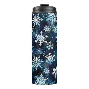Winter Snowflakes Deep Blue Magical Night Thermal Tumbler
