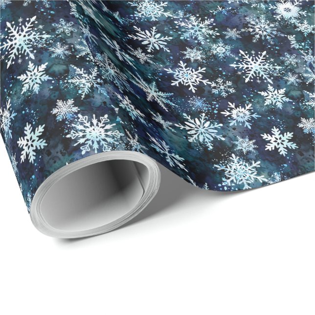 Winter Snowflakes Deep Blue Magical Night Wrapping Paper (Roll Corner)
