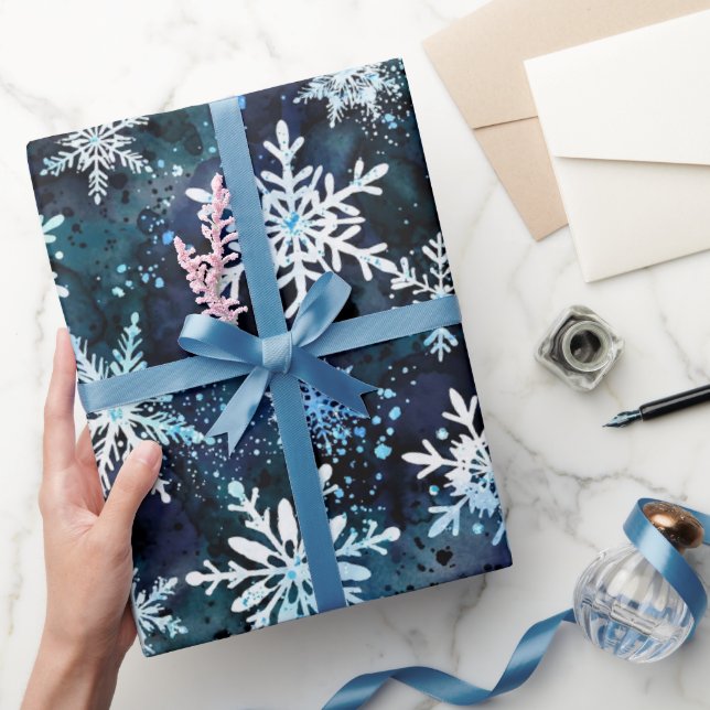 Winter Snowflakes Deep Blue Magical Night Wrapping Paper (Gifting)
