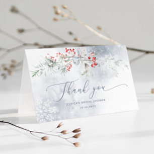 Winter snowflakes dusty blue Bridal thank you Card