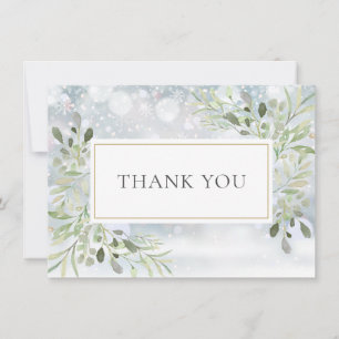 Winter Snowflakes Elegant Greenery Thank You Card