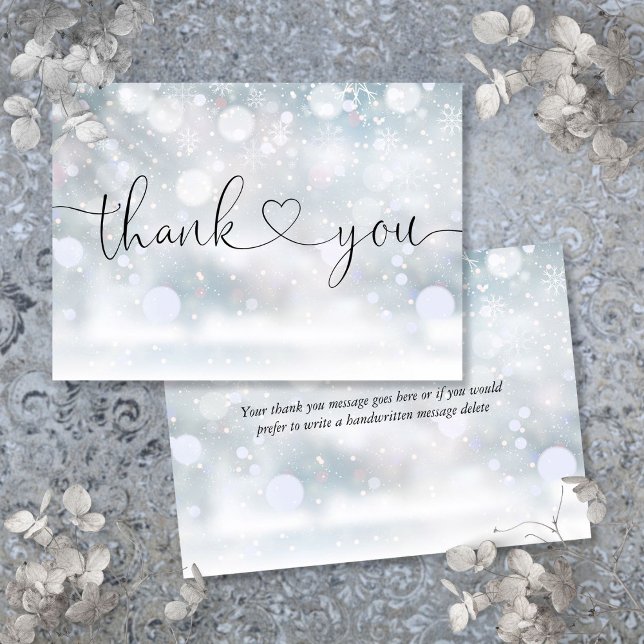 Winter Snowflakes Elegant Heart Script Thank You Card (Winter Snowflakes Elegant Heart Script Thank You Card)