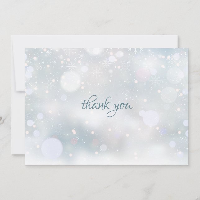 Winter Snowflakes Elegant Modern Script Thank You Card (Front)