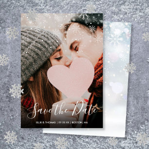 Winter Snowflakes Elegant Script Photo Save The Date