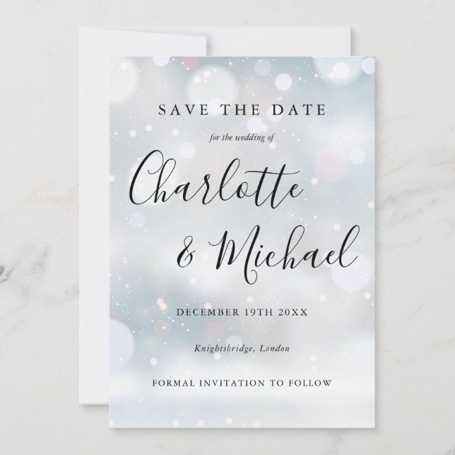 Winter Snowflakes Elegant Script Save the Date (Front)