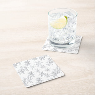 Winter Snowflakes Elegant White Square Paper Coaster