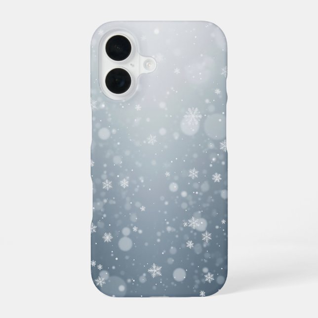 Winter Snowflakes Falling Snow Pattern Bokeh iPhone 16 Case (Back)