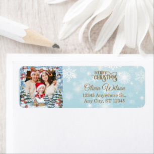 Winter Snowflakes Family Photo Christmas Return Address Label