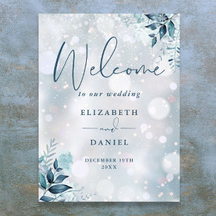 Winter Snowflakes Floral Wedding Welcome Sign