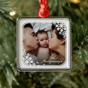 Winter Snowflakes Flowers Holiday Photo Christmas Metal Ornament