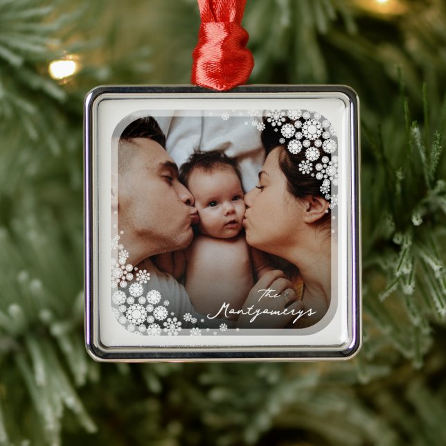 Winter Snowflakes Flowers Holiday Photo Christmas Metal Ornament (Tree)