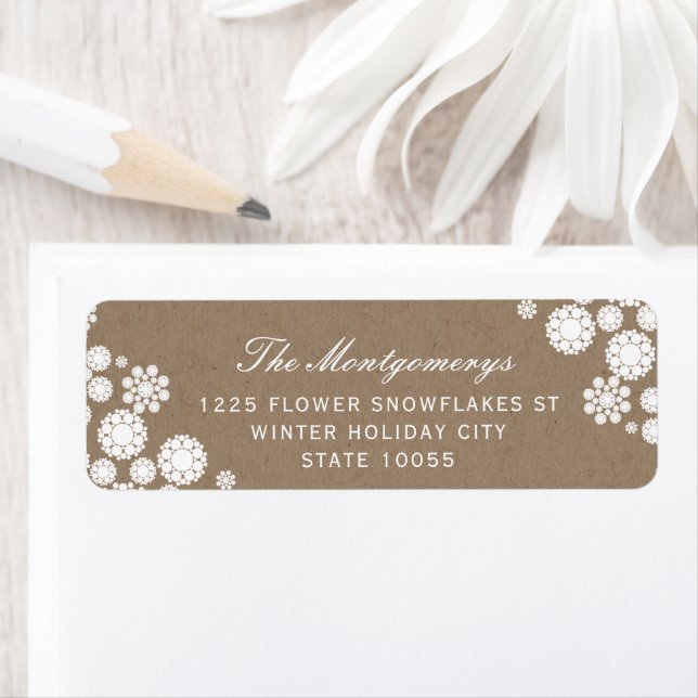 Winter Snowflakes Flowers Kraft Holiday Address Return Address Label (Insitu)