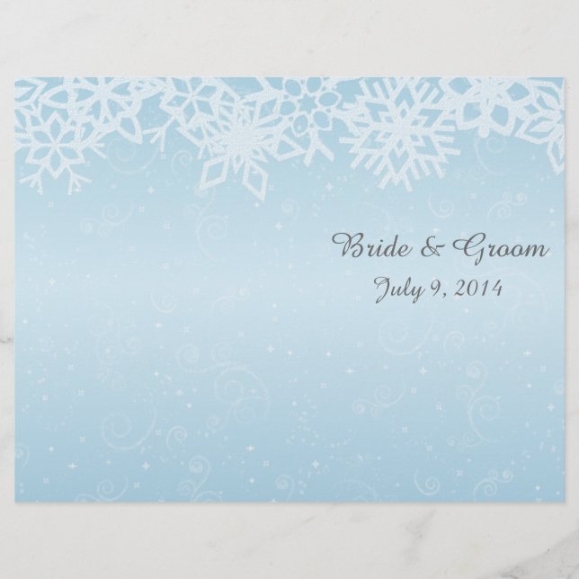 Winter Snowflakes Folded Wedding Program (Front)