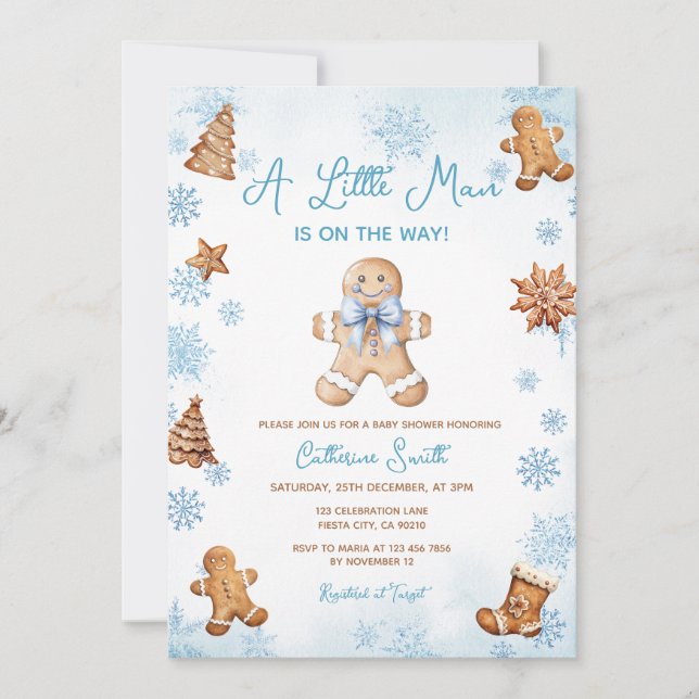 Winter Snowflakes Gingerbread Baby Shower Invitation (Front)