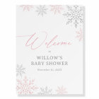 Winter Snowflakes Girl Baby Shower Welcome Sign