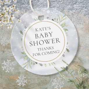 Winter Snowflakes Greenery Baby Shower Favour Tags
