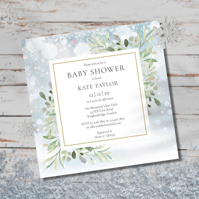 Winter Snowflakes Greenery Baby Shower Invitation (Creator Uploaded)