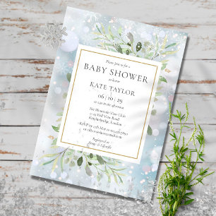 Winter Snowflakes Greenery Baby Shower   Sprinkle  Invitation