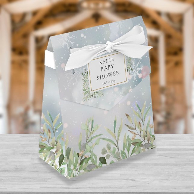 Winter Snowflakes Greenery Foliage Baby Shower Favour Box (Creator Uploaded)