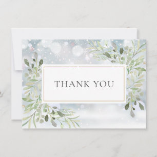Winter Snowflakes Greenery Foliage Thank You Card
