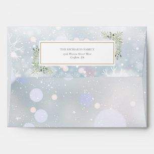 Winter Snowflakes Greenery Leaves Return Address Envelope