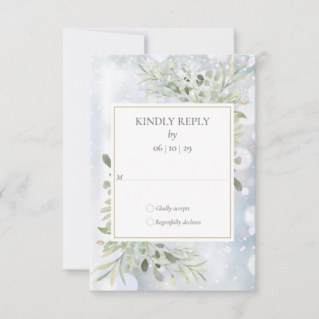 Winter Snowflakes Greenery Wedding RSVP (Front)