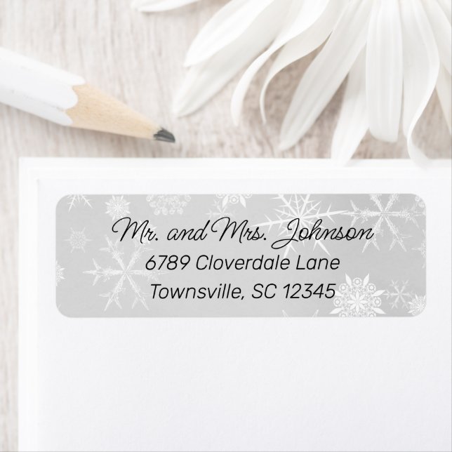 Winter Snowflakes Grey Return Address Label (Insitu)
